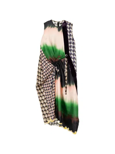 Biyan Mix Twill Silk Print Dress In Multi