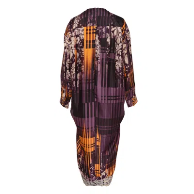 Biyan Mix Twill Silk Print Midi Dress