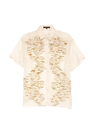 Biyan Organza Beaded Silk Shirt In Neutral