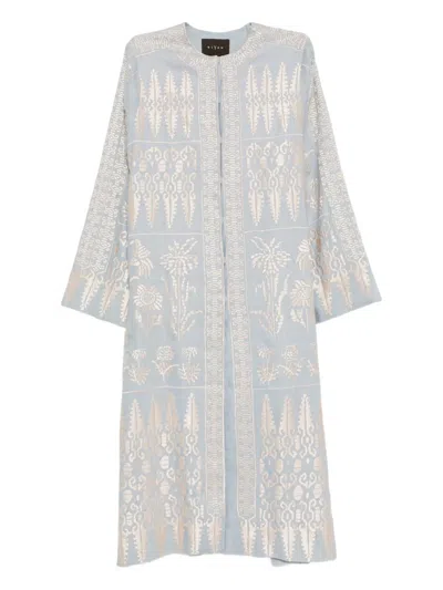 Biyan Pattern-embroidered Linen Dress In Blue
