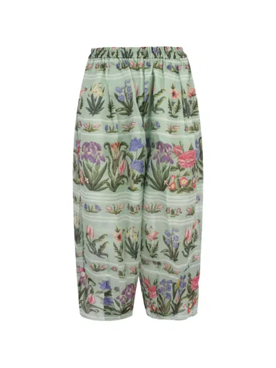 Biyan Pita Floral-print Organza Trousers In Green