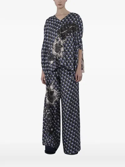 Biyan Print-appliqué Silk Blouse In Black