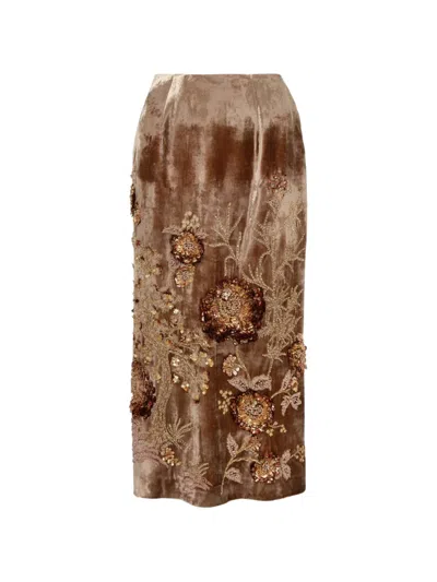 Biyan Sequin-embellished Midi Skirt In Brown