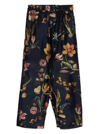 Biyan Silk Cropped Trousers In Blue