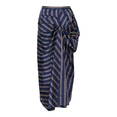 Biyan Stripe Cotton Silk Drape Skirt