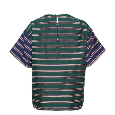 Biyan Stripe Cotton Silk Short Sleeve Top