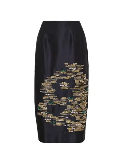 Biyan Taffeta Beaded Skirt In Black