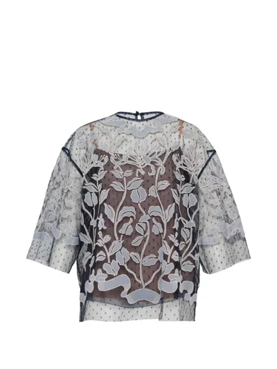 Biyan Tulle Embroidered Layered Top In Brown