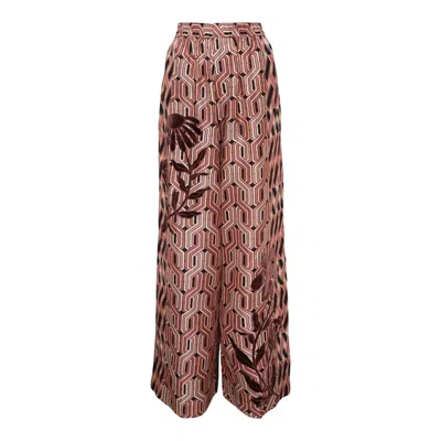 Biyan Twill Silk Print Long Pants In Pink