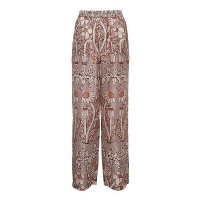 Biyan Twill Silk Print Straight Leg Pants In Neutral