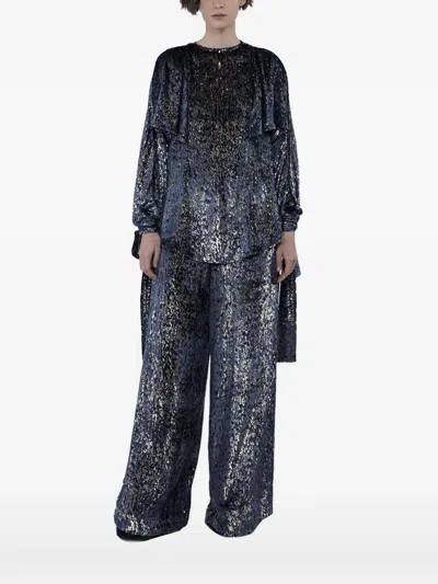 Biyan Velvet Cutout-sleeve Blouse In Animal Print