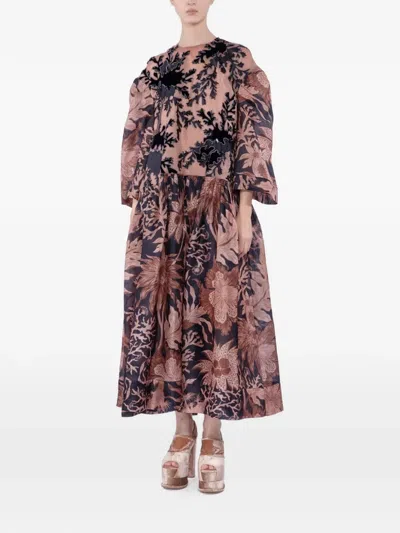 Biyan Velvet Embroidered Maxi Dress In Brown