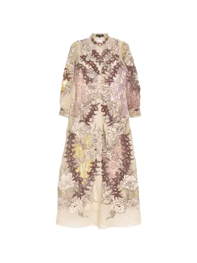 Biyan Velvet-embroidered Chiffon Shirt Dress In Multi