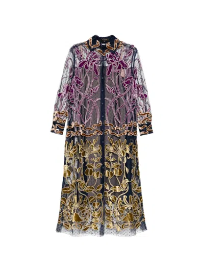 Biyan Velvet-embroidered Dot Tulle Shirt Dress In Multi