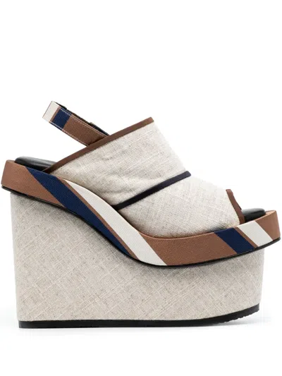 Biyan Wedge Linen Sandals In Brown