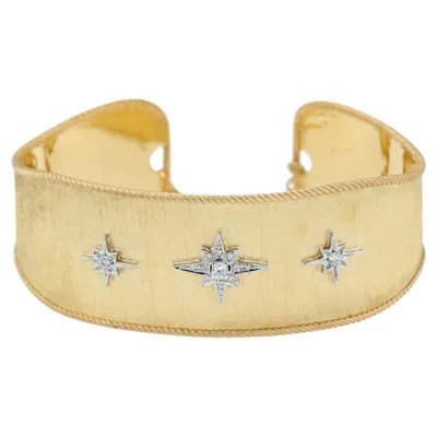 Pre-owned Bizzotto Gioielli Diamond Star Cuff Bracelet In 18k Yellow Gold