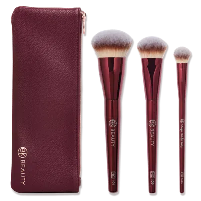Bk Beauty Holy Grail Brush Trio - Signature Series Burgundy Metal Set With Travel Pouch