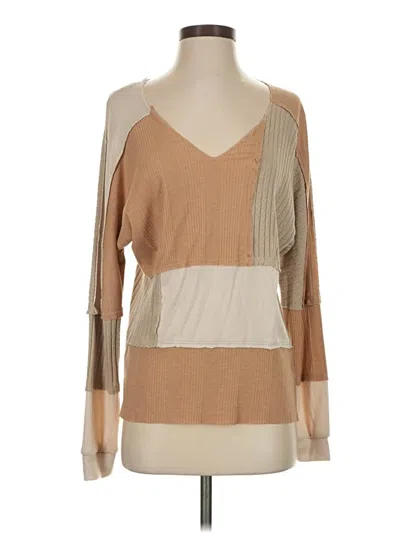 Pre-owned Bke Long Sleeve Blouse In Tan