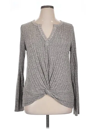 Pre-owned Bke Long Sleeve Top Gray Plunge Neckline Tops