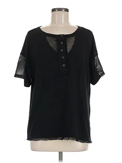 Pre-owned Bke Short Sleeve Top Black Keyhole Neckline Tops