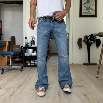 Pre-owned Bke X Vintage Y2k Thrashed Low Rise Bke Buckle Bootcut Denim Jeans In Blue