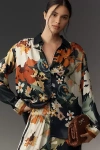 Bl-nk Blooming Long-sleeve Collared Blouse In Blue