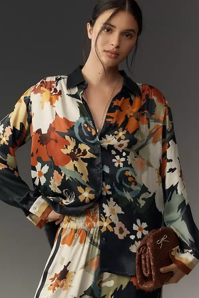 Bl-nk Blooming Long-sleeve Collared Blouse In Blue