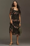 Bl-nk Emryn Embroidered Square-neck Midi Dress In Black