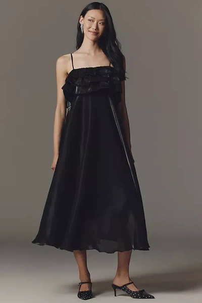 Bl-nk Manouk Smocked Midi Dress In Black