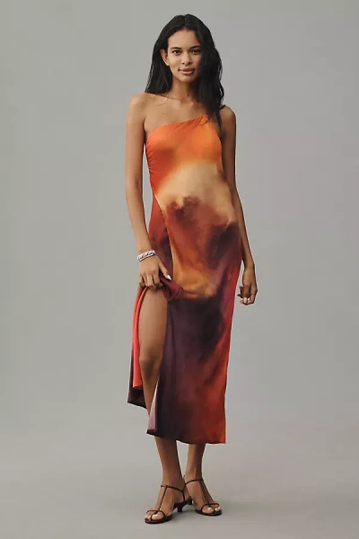 Bl-nk One-shoulder Midi Slip Dress In Pink