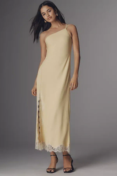 Bl-nk Satin One-shoulder Lace Midi Dress In Yellow