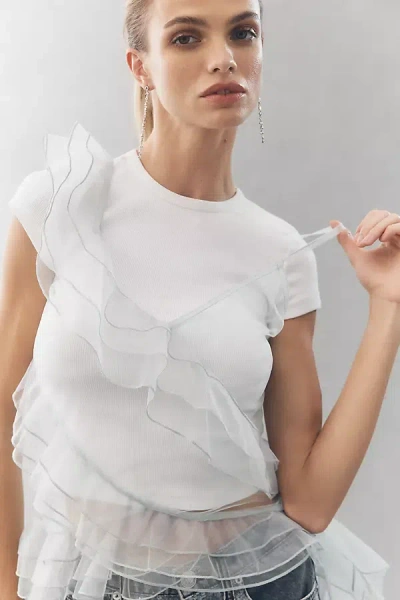 Bl-nk Sleeveless Ruffle Top In White