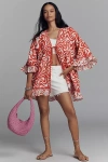 Bl-nk Tie-front Cotton Linen Shawl Jacket In Red
