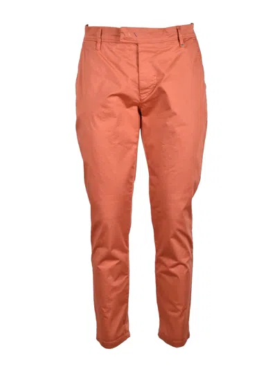 Bl.11  Block Eleven Stretch Cotton Casual Trousers With Bold Orange Hue And Sleek Finish In Pink