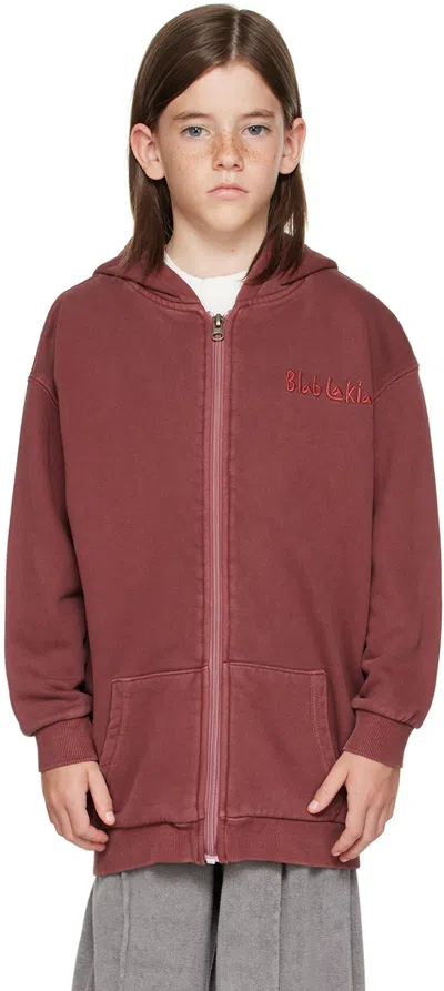 Blablakia Kids Burgundy Embroidered Hoodie