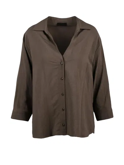Black 961 Brown Viscose Linen Shirt In Gray