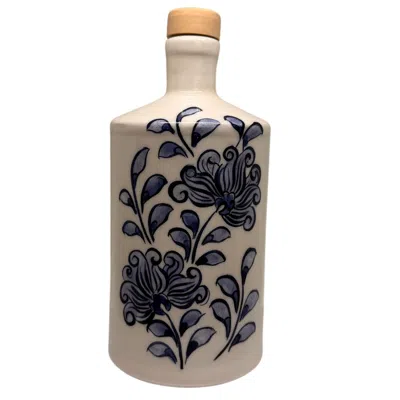 Black And Wild Blue / White Artisan Crafted Ceramic Flower Bottle And Vase In Brown