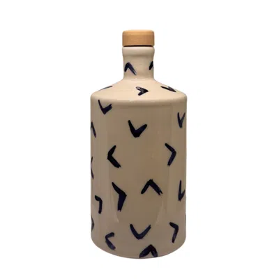 Black And Wild Blue / White Artisan Crafted Ceramic Navy Boomerang Bottle And Vase In Brown
