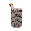 Black And Wild Blue / White Artisan Crafted Ceramic Navy Wavy Bottle And Vase In Brown