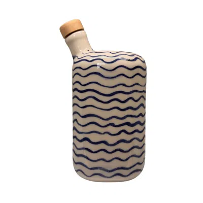 Black And Wild Blue / White Artisan Crafted Ceramic Navy Wavy Bottle And Vase In Brown