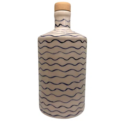 Black And Wild Blue / White Artisan Crafted Wavy Bottle And Vessel In Multi