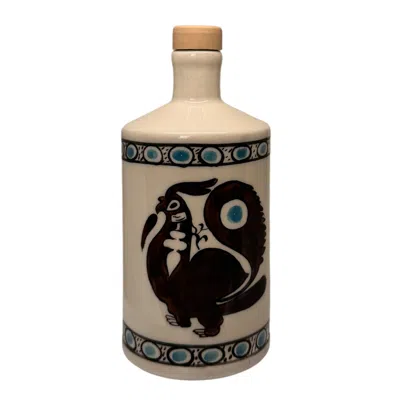 Black And Wild Brown / Blue Artisan Crafted Ceramic Peacock Bottle And Vase In Animal Print