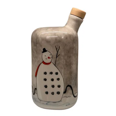 Black And Wild Christmas Artisan Crafted Ceramic Snowman Bottle And Vessels In Multi