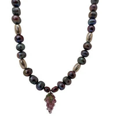 Black And Wild Women's Black / Silver Grape And Black Pearl Necklace