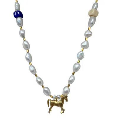 Black And Wild Women's Gold / White Serenity Stallion Pearls Necklace