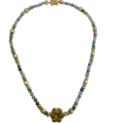 Black And Wild Women's Green Jade Mosaic Flower Necklace