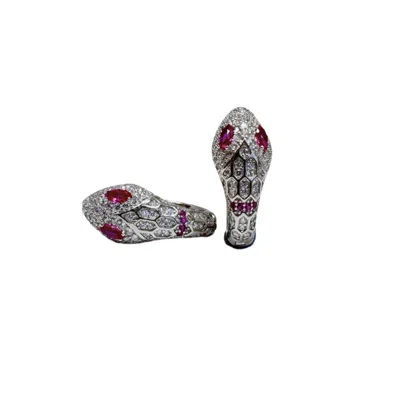 Black And Wild Women's Pink / Purple Love Ruby Crystal Serpent Silver Earrings
