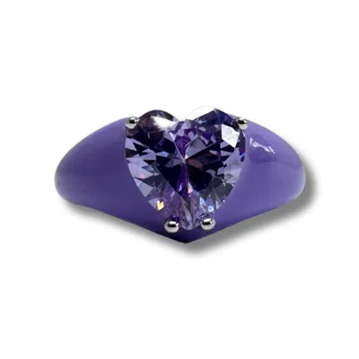 Black And Wild Women's Purple Enamel Heart Crystal Ring