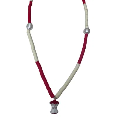 Black And Wild Women's Red / White Apple Of My Eye Summer Necklace In Multi