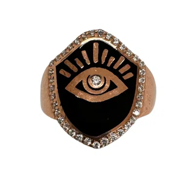 Black And Wild Women's Rose Gold Lucky Eye Black Ring